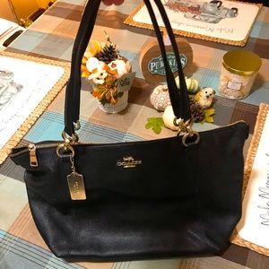 Black Leather Ava Coach Tote